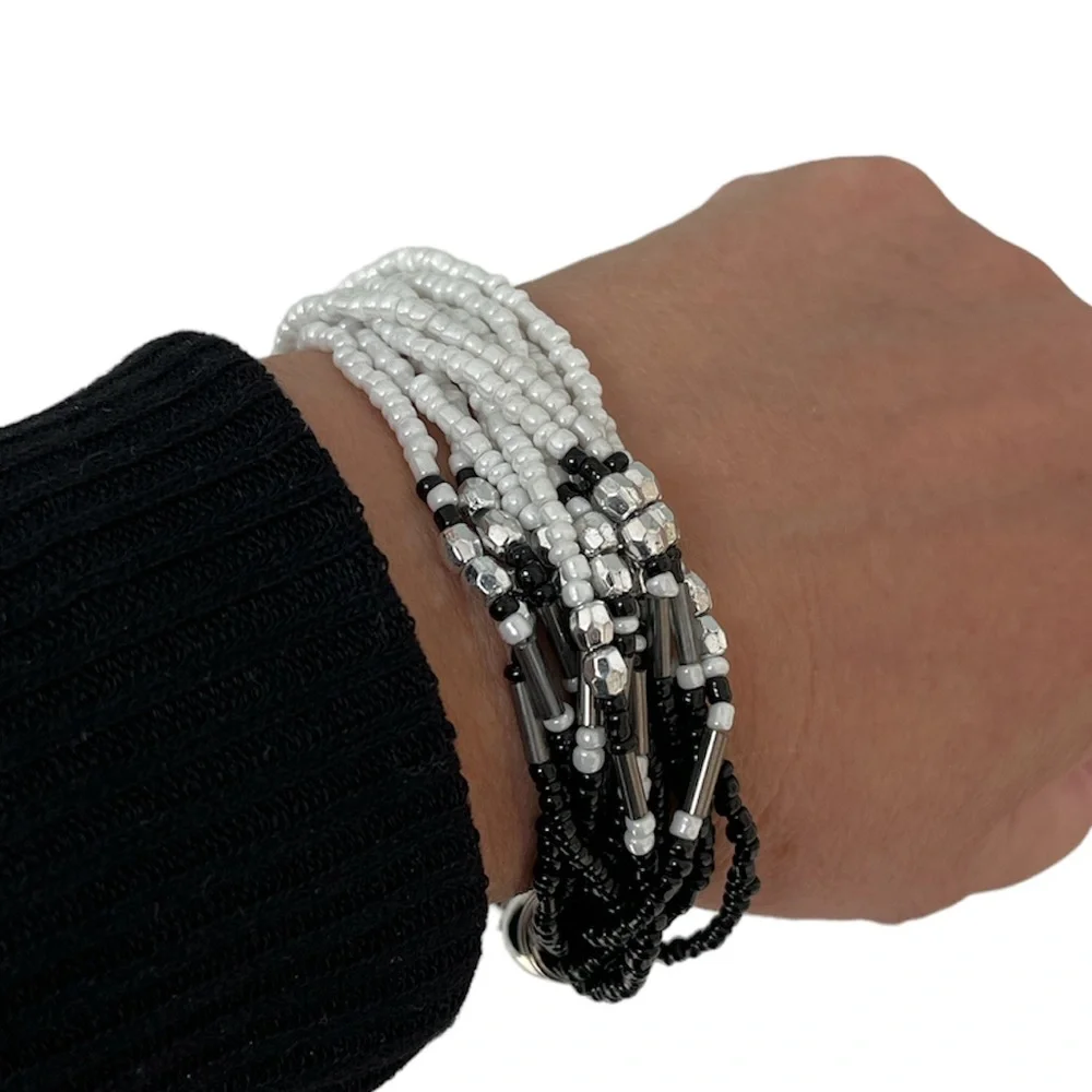 Back White Silver Seed Bead Beaded Bracelet